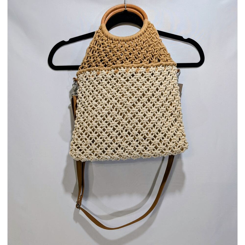 Crown Vintage NWT Woven Macramé Crossbody Tote Bag Boho - Picture 2 of 6